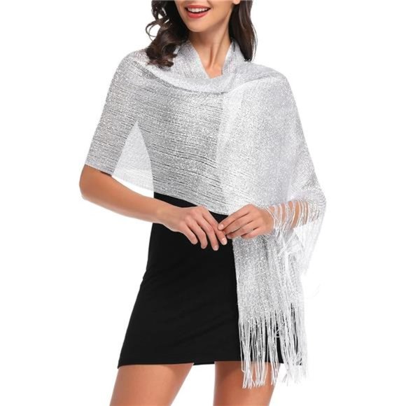 YONEEKSS Sparkling Metallic Shawl – Gold/Silver Evening Wrap With Buckle For Weddings, Parties, Dresses, 190x45cm